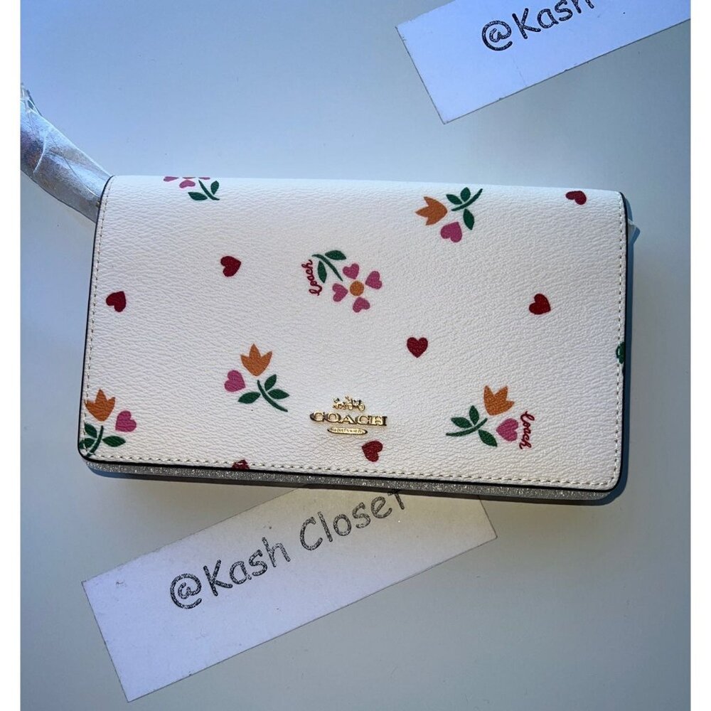Coach crossbody Anna foldover clutch with heart petal print chalk multi - Picture 3 of 11